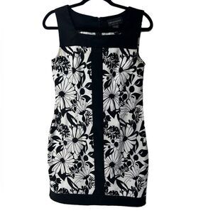 Connected Apparel Black White Contrast Floral Sleeveless Sheath Mini Dress Cute